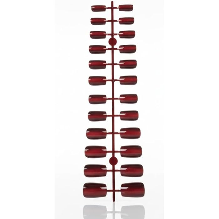 3D NAILS - 24pcs PRESS ON NAILS Medium SQUAER SHAPE - MIRROR False Nails, Perfect For Parties+ 1 SHEET DOUBLE FACE-DARK RED - Image 1